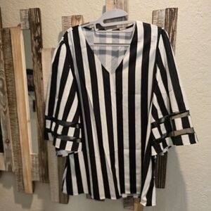 Black and White Striped Women's Top